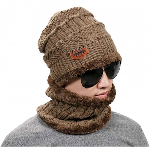 Skullies & Beanies Winter Beanie Hats Scarf Set Warm Knit Skull Cap Neck Warmer with Thick Fleece Lined Hat Scarves for Men W...
