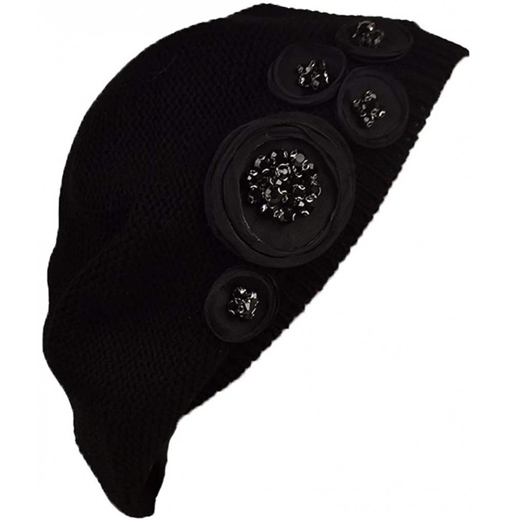 Berets Ladies Knit Beret with Chiffon Circles Stylish Berets for Women - Black - C9180U8AKLD
