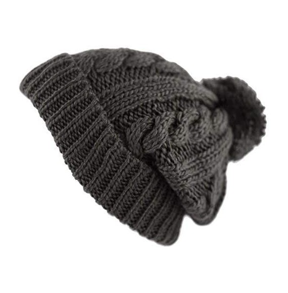 Skullies & Beanies Women Winter Oversized Chunky Thick Stretchy Knitted Pom Pom Beanie Fleece Lined Beanie Hat - 1. Curly Dar...