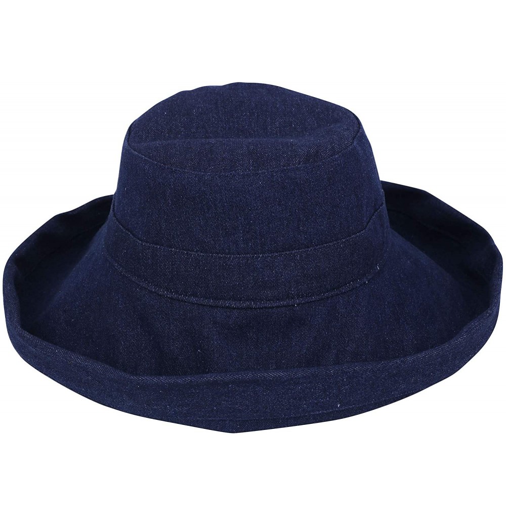Sun Hats Women's Summer Cotton Wide Fold-Up Brim Beach Sun Hat - Denim - CS12NSB3FPR