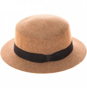 Bucket Hats Vintage Style Wool Felt Boater Hat- Flat Top Pork Pie Cap with Grosgrain Hat Band - Camel - CJ1805QWKOD