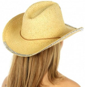Fedoras Cowboy Hats for Women - Cowgirl hat - Wide Brim Fedora Hat- 1920s Panama Jazz Visor Gang - Natural 3 - C818ERC2HIC