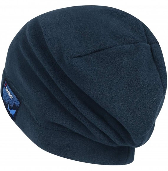 Skullies & Beanies Fleece Slouchy Beanie - Winter Beanie Hat for Men and Women - Soft Ski Skull Cap - Navy - C518XSM7IST