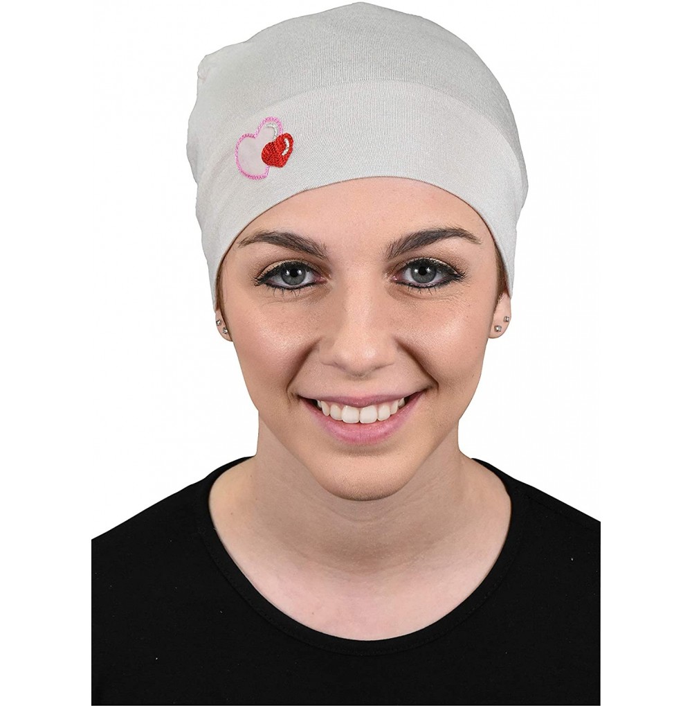 Skullies & Beanies Womens Soft Sleep Cap Comfy Cancer Hat with Hearts Applique - Beige - C117XW8ZATY