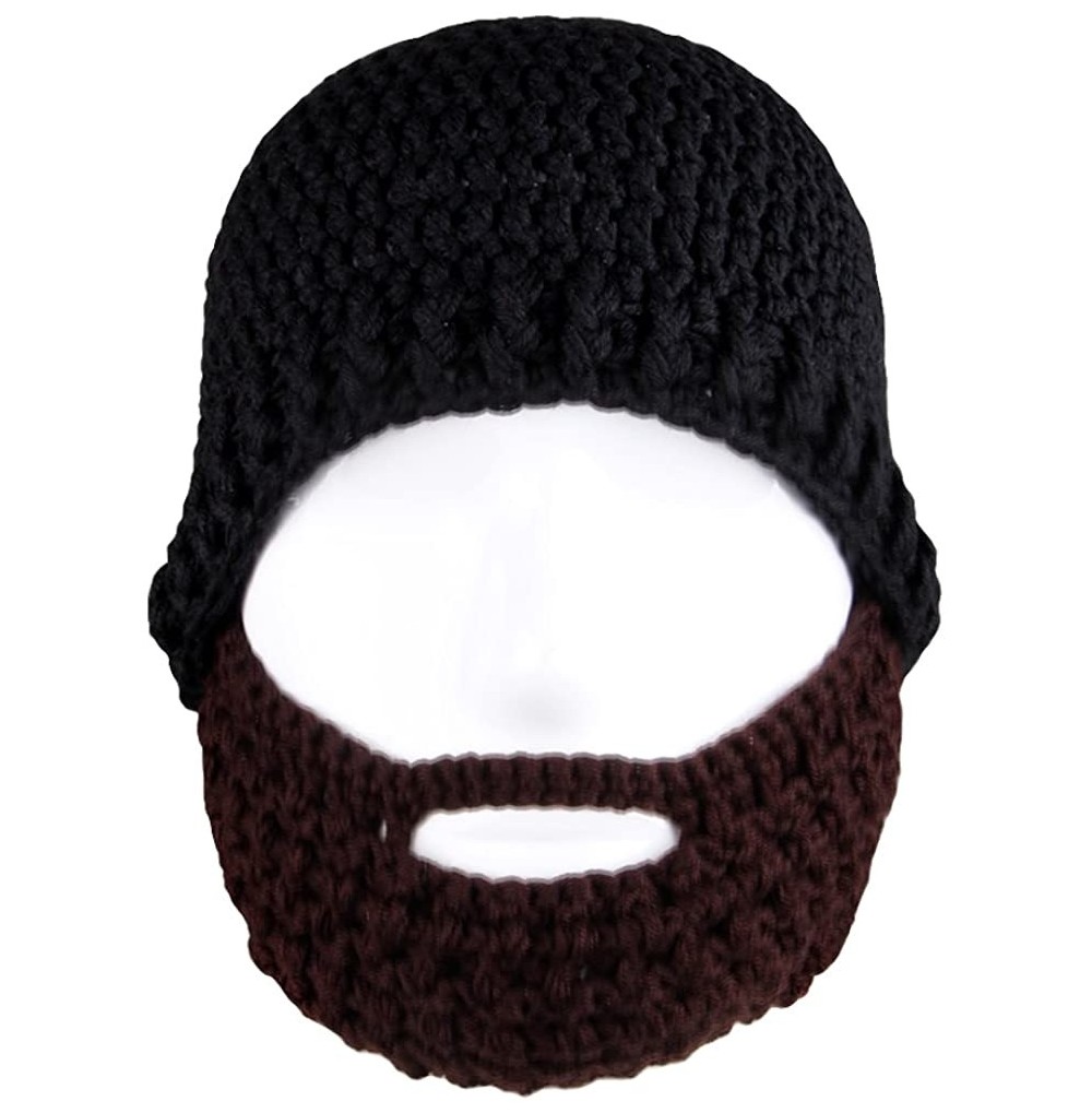 Skullies & Beanies Unisex Knit Stubble Beard Beanie - Black & Brown - CZ11OX65D47