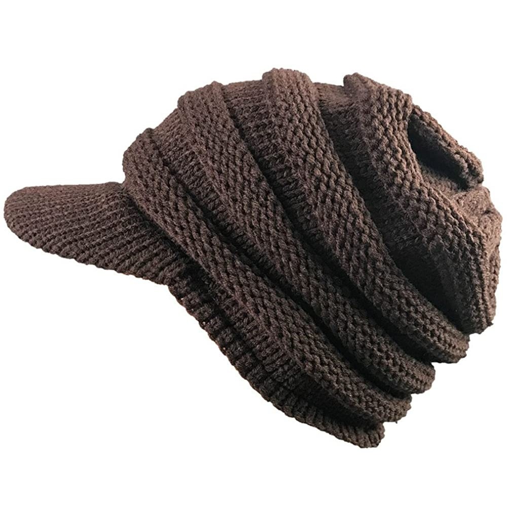 Skullies & Beanies Women Ladies Winter Knitting Hat Warm Artificial Wool Snow Ski Caps With Visor - T-coffee - C61897OENRK