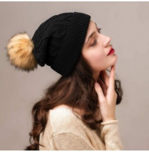 Skullies & Beanies Beanie Hats for Women Slouchy Style Winter Hat with Faux Fur Pom Pom Hats - Light Grey - C7189OWK6SE