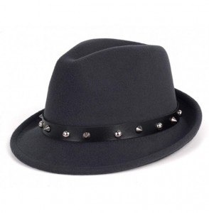 Fedoras Men's Trilby Fedora Hats Classic Manhattan Structured Wool Felt Short Brim Rivet Trilby Hat - Dark Grey - C918XU0HGSA