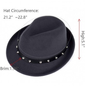 Fedoras Men's Trilby Fedora Hats Classic Manhattan Structured Wool Felt Short Brim Rivet Trilby Hat - Dark Grey - C918XU0HGSA