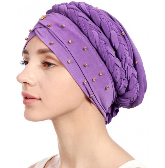 Skullies & Beanies Women Braid Head Wrap Long Hair Scarf Turban Pre-tie Headwear Chemo Hats - Beige - C618W0NNW3A
