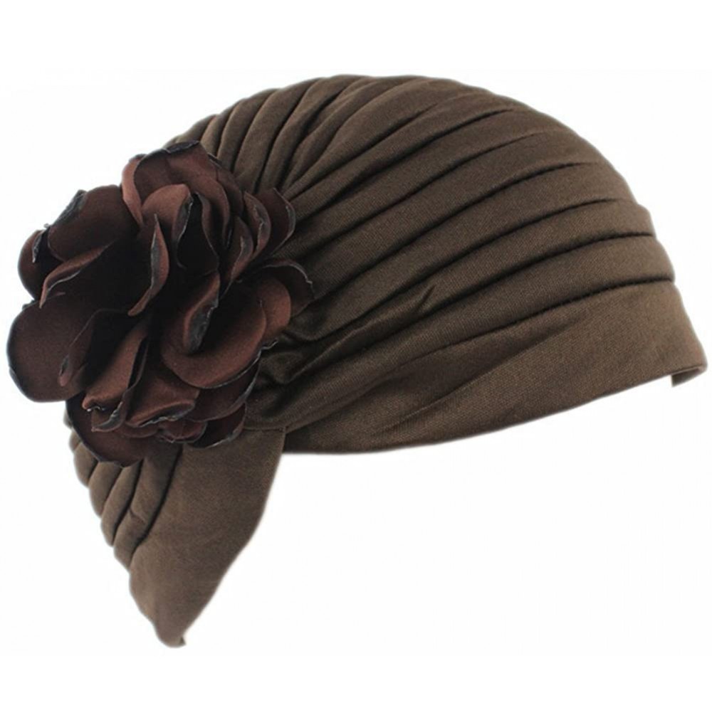 Skullies & Beanies Strench Chemo Hat Beanie Flowers Wrap Muslim Turban Headwear for Cancer - Brown - C6186IR3279