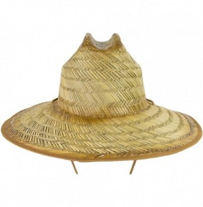 Sun Hats Large Outback Lifeguard Hat w/American Flag- Raffia Straw Sun Hat with Chin Strap - Natural & Tan - CJ18TK03UCK