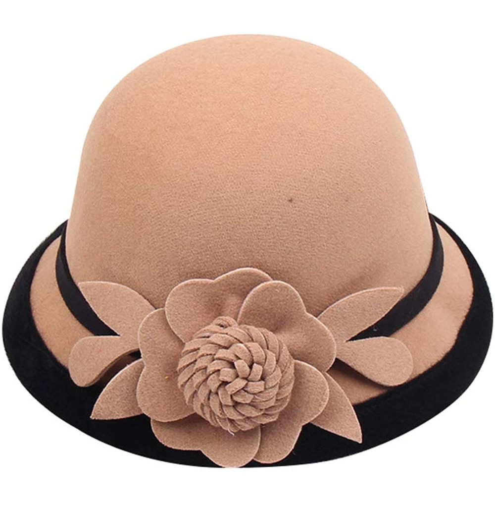 Bucket Hats Cloche Round Hat for Women Beanie Flower Dress Church Elegant British - A-brown - CZ18I2SN36D