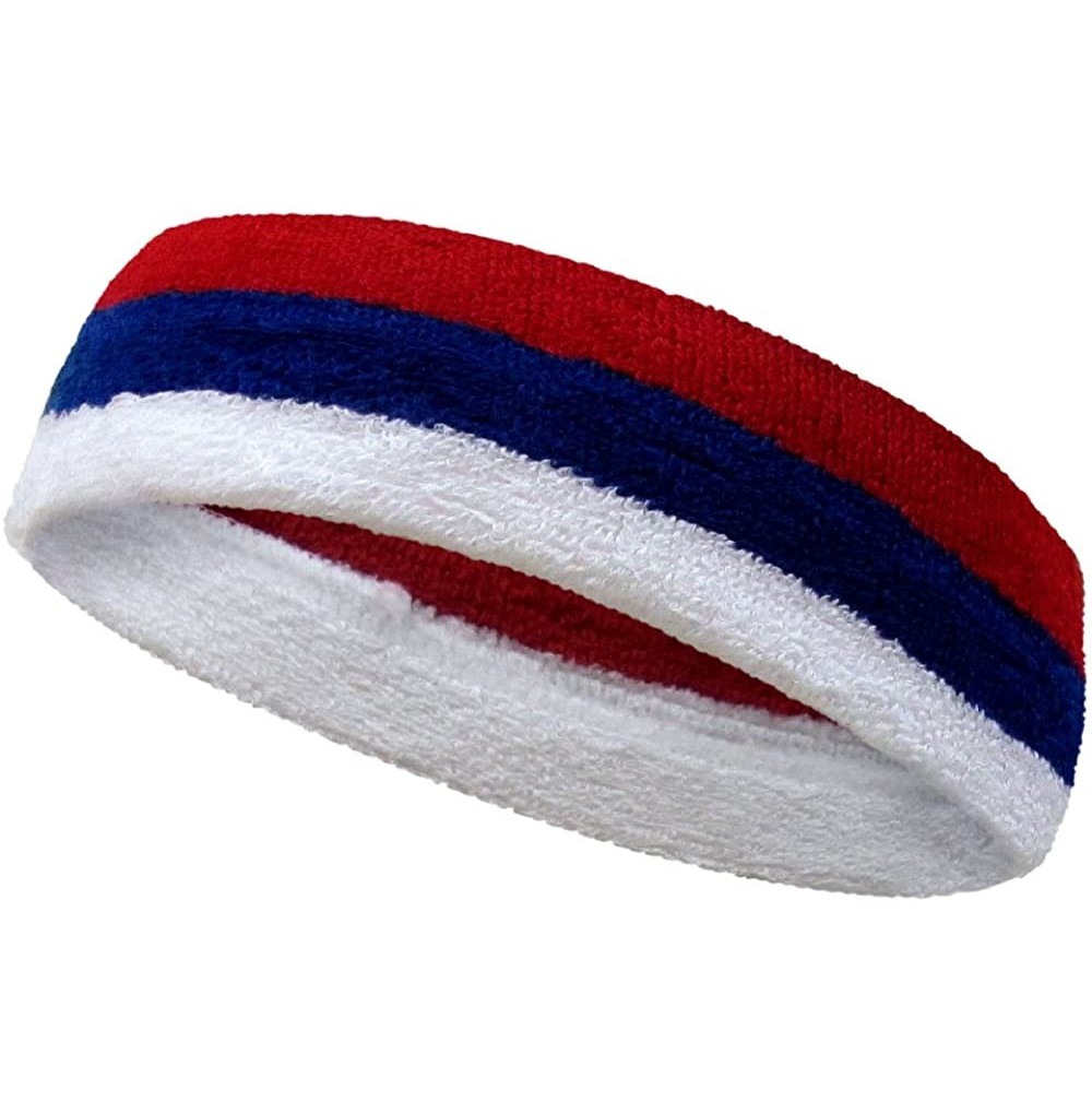 Headbands 3 Striped Large Thick Wide Basketball Headband pro[1 Piece] - Dark Red / Blue / White - CX11VC8ZMSB