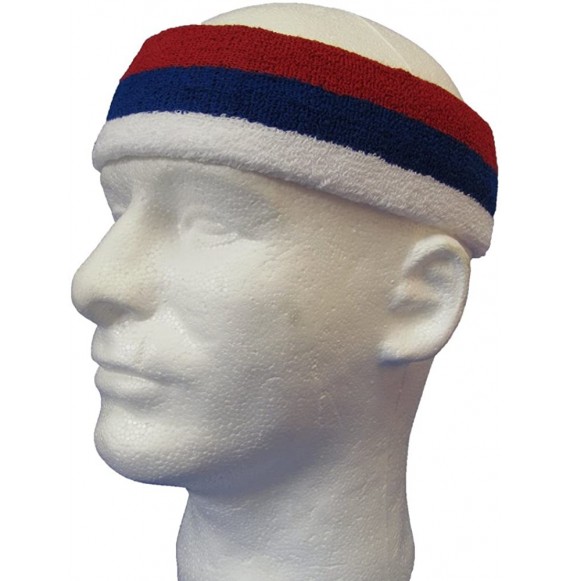 Headbands 3 Striped Large Thick Wide Basketball Headband pro[1 Piece] - Dark Red / Blue / White - CX11VC8ZMSB