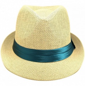 Fedoras Classic Natural Fedora Straw Hat Band Available - Teal Band - CT11OGDH4PD