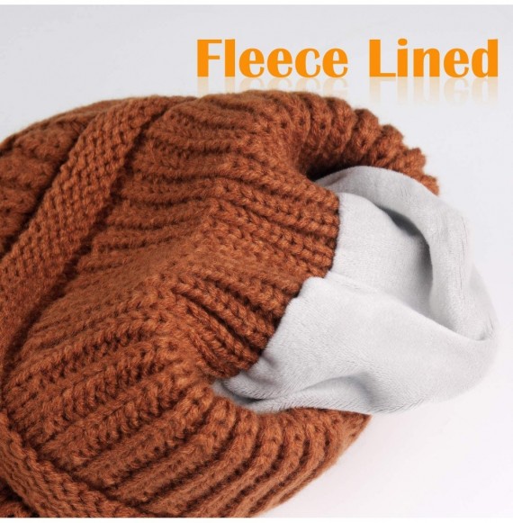 Skullies & Beanies Winter Beanie Hats for Women Cable Knit Fleece Lining Warm Hats Slouchy Thick Skull Cap - Brown - CL18A5SCL6H