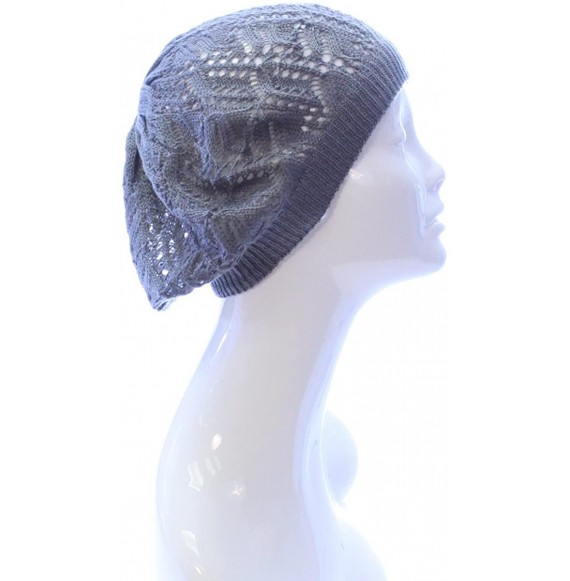 Berets Womens Lightweight Cut Out Knit Beanie Beret Cap Crochet Hat - Many Styles - Dark Gray Leaf - CW12LCQ6EHP