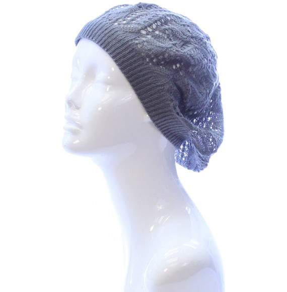Berets Womens Lightweight Cut Out Knit Beanie Beret Cap Crochet Hat - Many Styles - Dark Gray Leaf - CW12LCQ6EHP