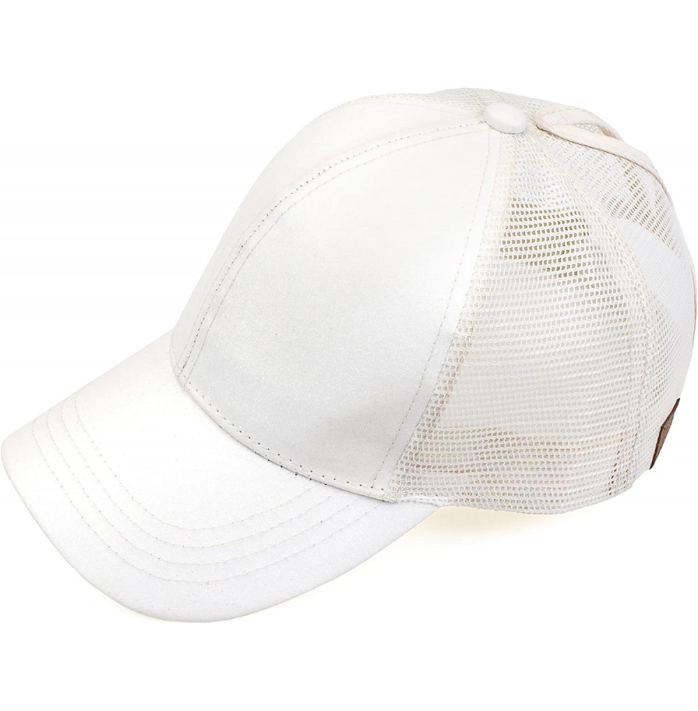 Baseball Caps Hatsandscarf Ponytail caps Messy Buns Trucker Plain Baseball Cap (BT-6) - Glitter-white_ - C018CHG0D6O