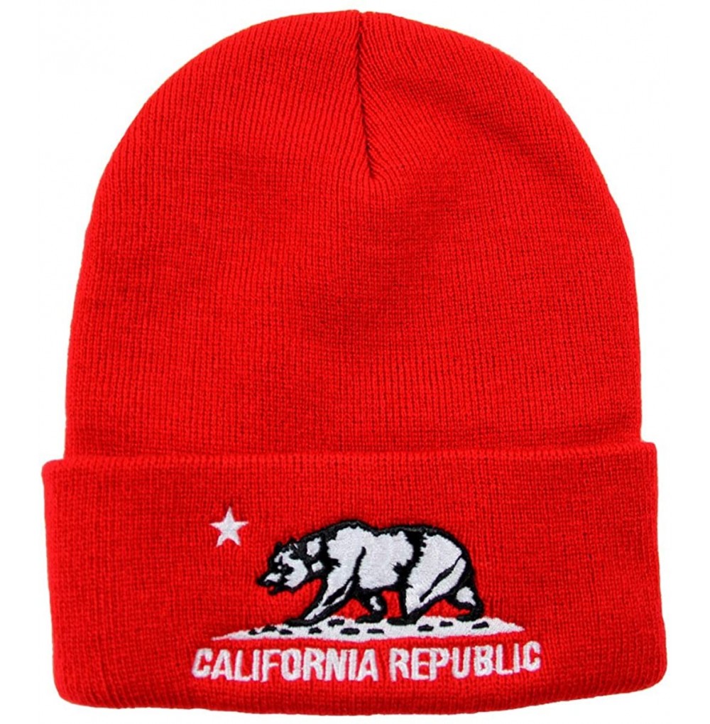 Skullies & Beanies California Republic Cuff Knit Beanie - Red/White - CQ12BPK9ORP
