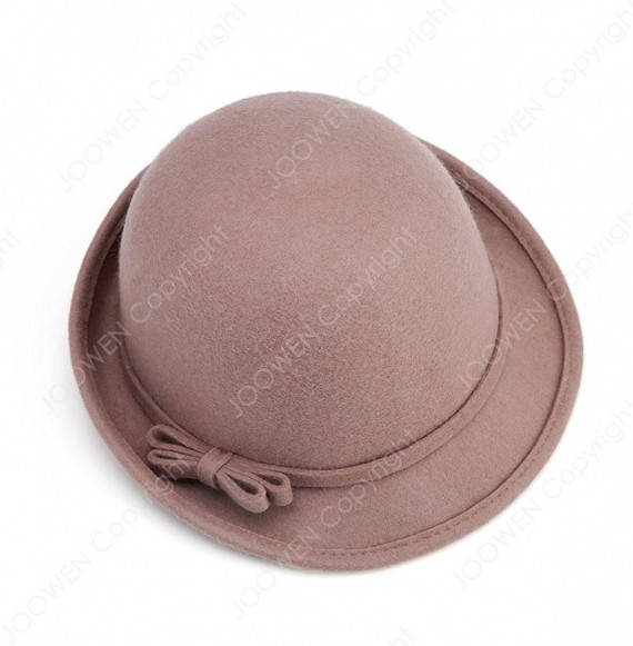 Fedoras Women's 100% Wool Felt Round Top Cloche Hat Fedoras Trilby with Bow Band - Camel 1 - CW12O7LVK3I
