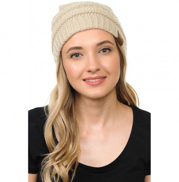 Skullies & Beanies Soft Cable Knit Warm Fuzzy Lined Slouchy Beanie Winter Hat - Beige - C418Y6H7RQ6