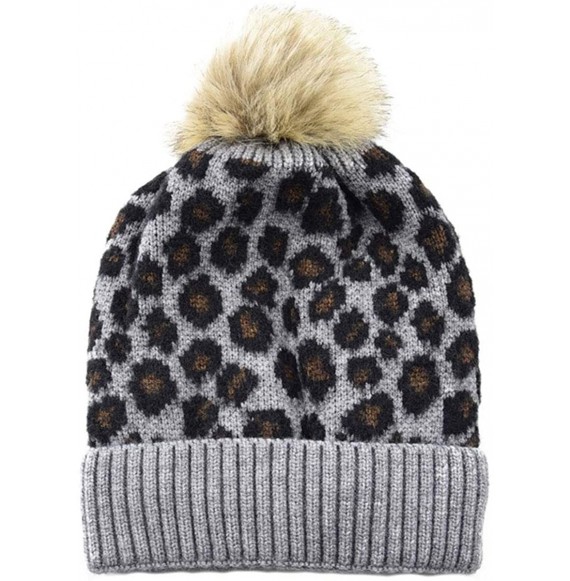 Skullies & Beanies Women Winter Leopard Hat Warm Fleece Lined Winter Beanie Hat Soft Fuzzy Knitted Cap - Single Hat-grey - CU...