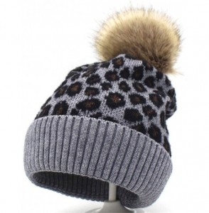 Skullies & Beanies Women Winter Leopard Hat Warm Fleece Lined Winter Beanie Hat Soft Fuzzy Knitted Cap - Single Hat-grey - CU...
