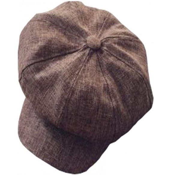 Skullies & Beanies Women Men Linen Newsboy Cap Baker Boy Cabbie Gatsby Beret Flat Hat Vintage-22-22.8" - Brown - CR18GKO7EGM