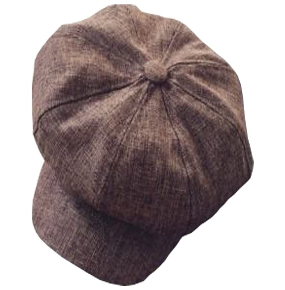 Skullies & Beanies Women Men Linen Newsboy Cap Baker Boy Cabbie Gatsby Beret Flat Hat Vintage-22-22.8" - Brown - CR18GKO7EGM