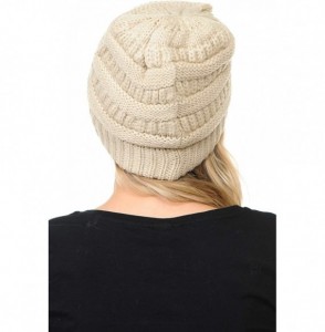 Skullies & Beanies Soft Cable Knit Warm Fuzzy Lined Slouchy Beanie Winter Hat - Beige - C418Y6H7RQ6