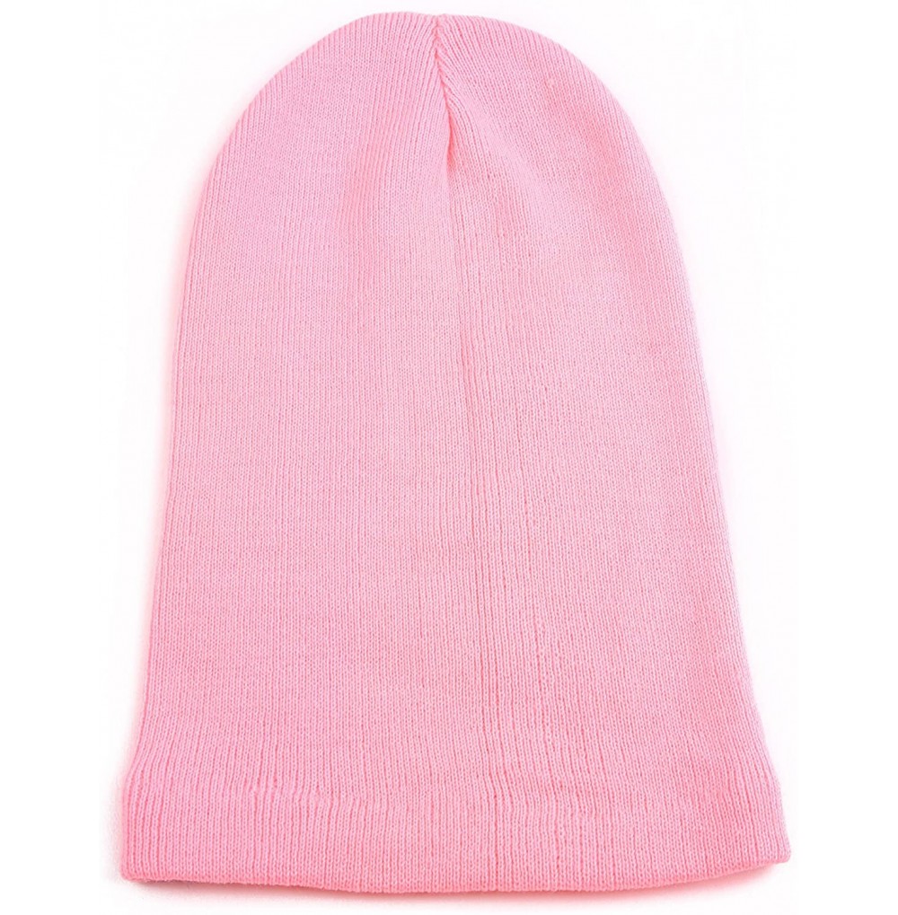Skullies & Beanies Unisex Solid Color Winter Knit Long Beanie 361HB - Pink - C511Q3STF2T
