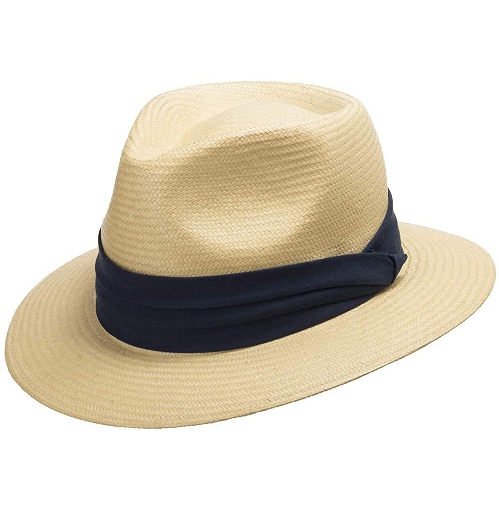 Fedoras Monte Cristo Straw Fedora Panama Hat - Natural Straw With Navy Hatband - CK11TOTMGX9