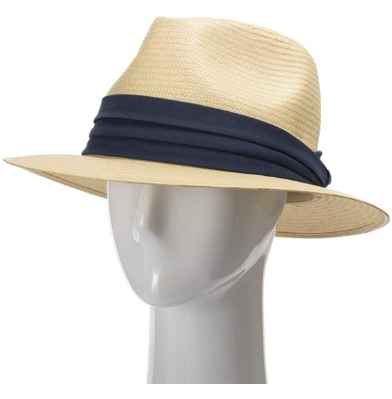 Fedoras Monte Cristo Straw Fedora Panama Hat - Natural Straw With Navy Hatband - CK11TOTMGX9