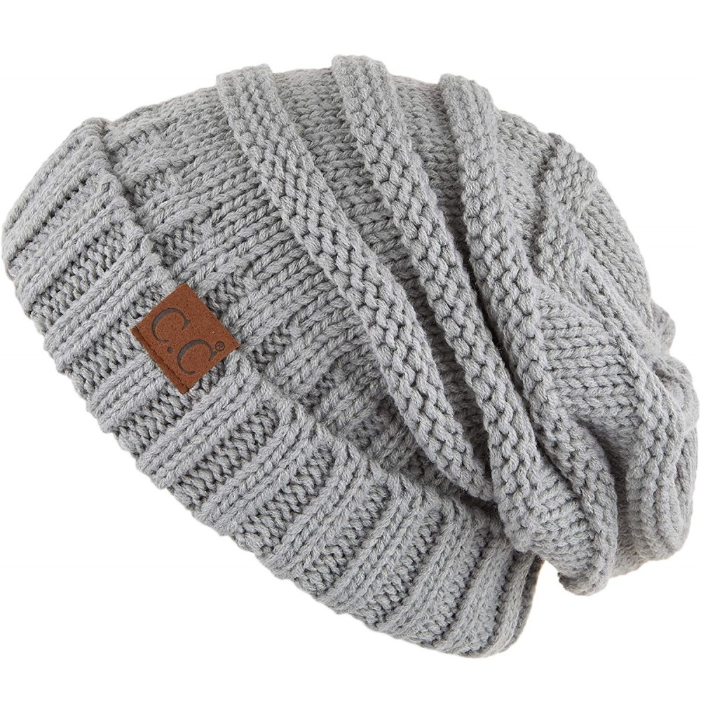 Skullies & Beanies Hatsandscarf Exclusives Unisex Beanie Oversized Slouchy Cable Knit Beanie (HAT-100) - Natural Grey Solid -...