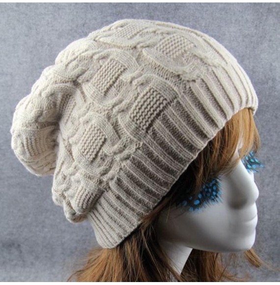 Headbands Women Cold Weather Headbands Double Decked Hemp Flower Knitting Wool Hat Heap Heap Warm - Beige - CO18IO75552