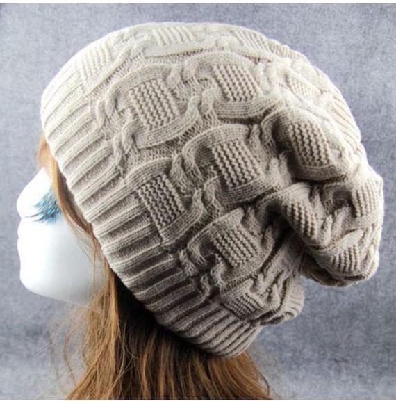 Headbands Women Cold Weather Headbands Double Decked Hemp Flower Knitting Wool Hat Heap Heap Warm - Beige - CO18IO75552