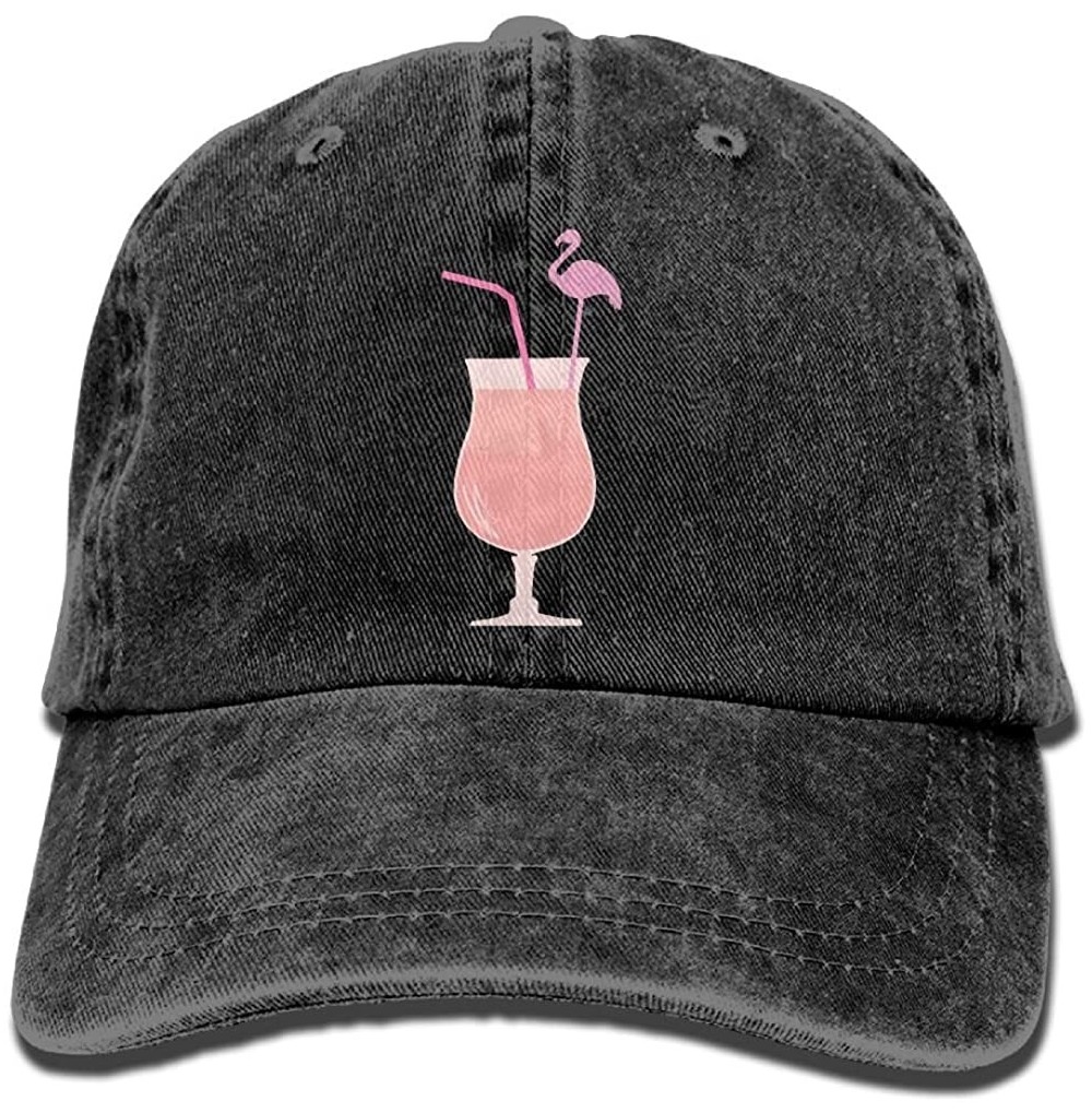 Baseball Caps Men's Women's Fruit Juice Flamingo Cotton Adjustable Peaked Baseball Dyed Cap Adult Washed Cowboy Hat - Black -...