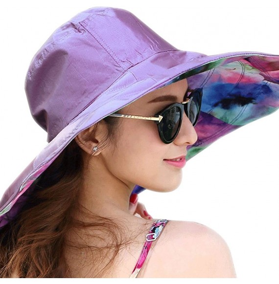 Sun Hats Women Sun Hat Summer Reversible UPF 50+ Beach Bucket Wide Brim Anti-UV Visor Cap - Light Purple - CR18D9CD07G