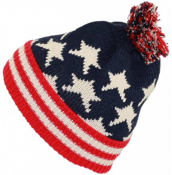 Skullies & Beanies Premium Unisex Warm Knit USA American Flag Style Beanie Hat - Beige - C811PM3TFHL