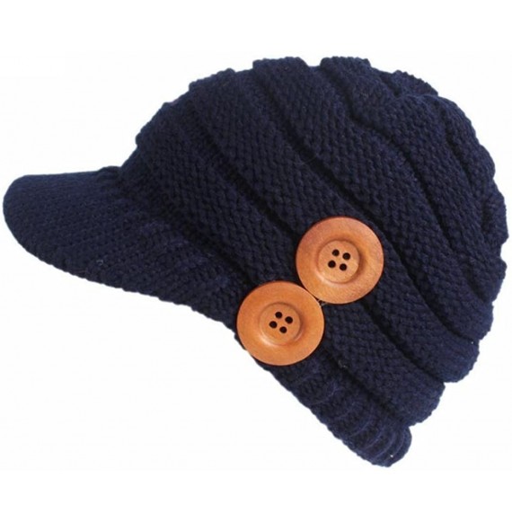 Skullies & Beanies Women Ladies Winter Knitting Hat Warm Wool Snow Ski Caps With Visor - U-navy - CN1897M4IC6