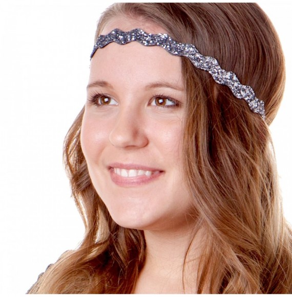 Headbands Adjustable NON SLIP Wave Bling Glitter Headbands for Girls Multi Pack (Teal/Gun/Hot Pink) - C711TOP023T