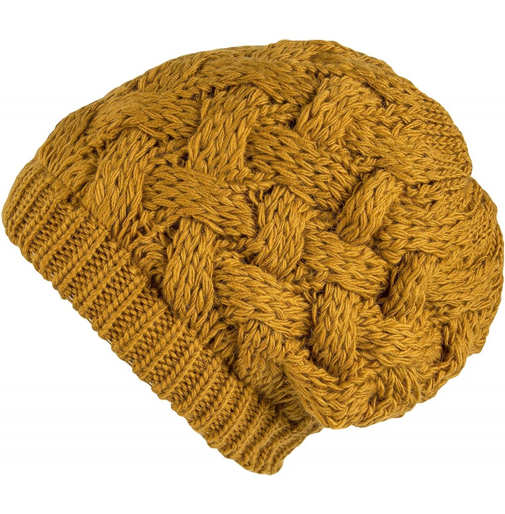 Skullies & Beanies Cable Knit Slouchy Chunky Oversized Soft Warm Winter Beanie Hat - Mustard - CY186QCK77R