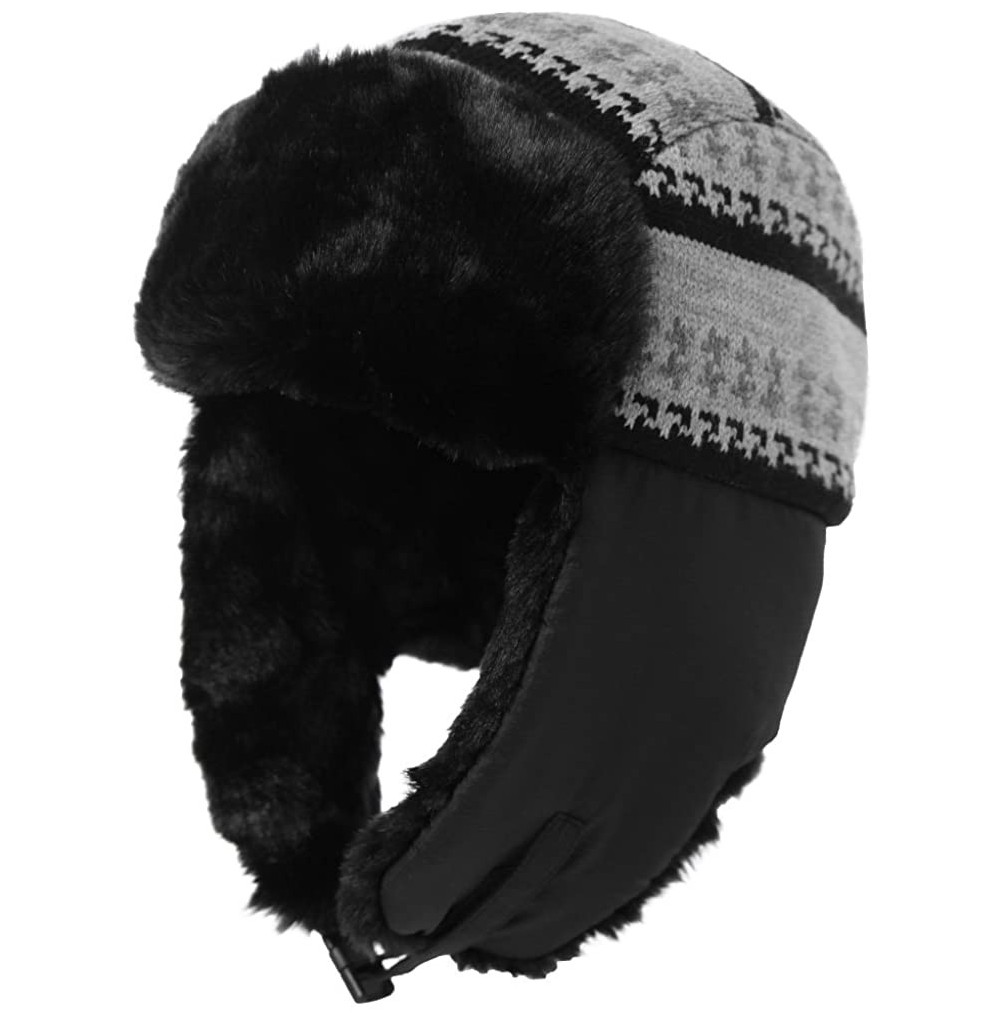 Bomber Hats Men's Faux Fur Trapper Hunting Hat with Earflap Mask Russian Ushanka - 89092_black - C11873C8UTH