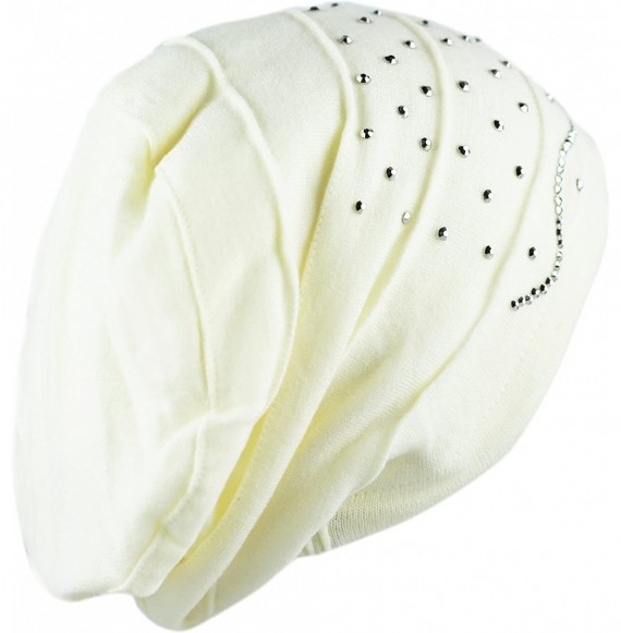 Skullies & Beanies Women's Handmade Warm Baggy Fleece Lined Slouch Beanie Hat - 2. Ribbon2 - White - C718ZN5LUOG