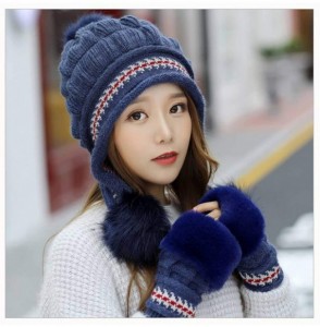 Skullies & Beanies Faux Fur Pom Pom Caps Women's Winter Hats Fur Hats Knitting Fox Fur Hat Pom Poms Ball Beanie Caps Thick - ...