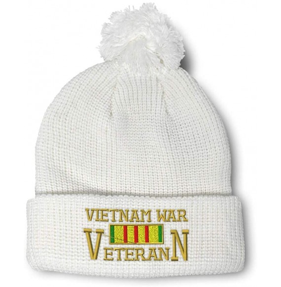 Skullies & Beanies Winter Pom Pom Beanie Men & Women Vietnam Veteran War A Embroidery Skull Cap Hat - White - CV18A0E7SZR