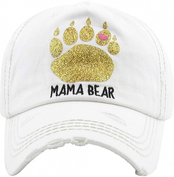 Baseball Caps Dog Mom Hats Mama Bear Bad Hair Day Pink Ribbon and Many More Womens Caps - Mama Bear Glitter Paw - White - CQ1...