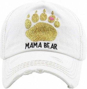 Baseball Caps Dog Mom Hats Mama Bear Bad Hair Day Pink Ribbon and Many More Womens Caps - Mama Bear Glitter Paw - White - CQ1...